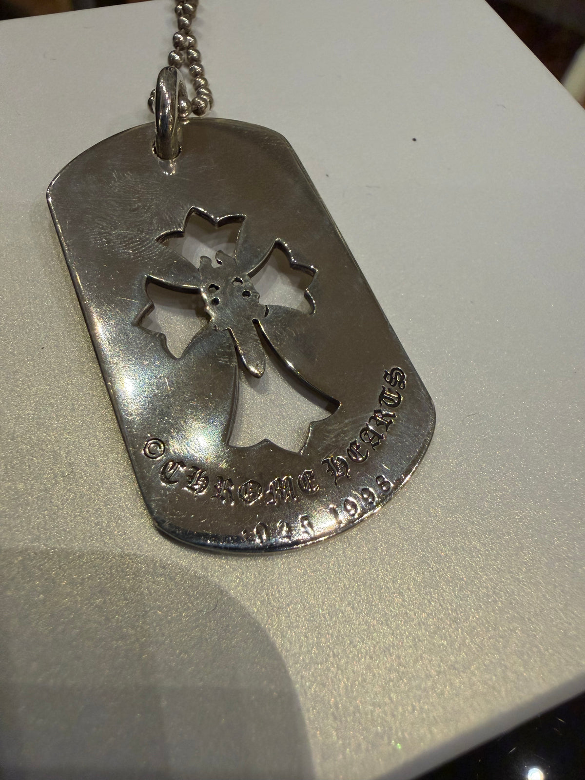 Chrome Hearts Cutout Cross & Dagger Dog Tag Necklace - Silver