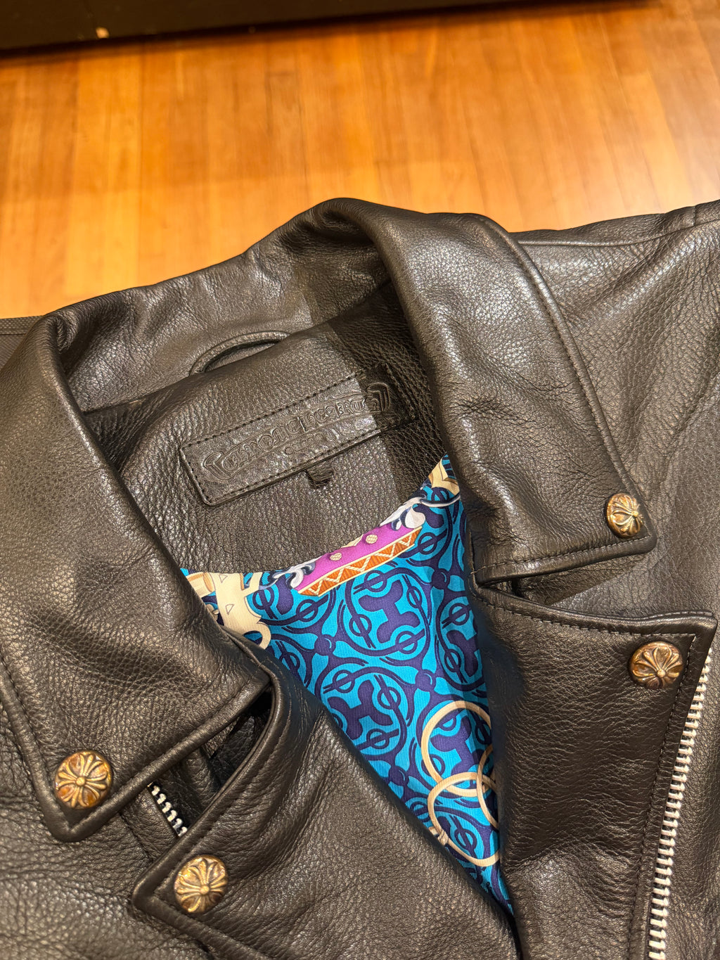 Chrome Hearts Hermes Silk Lined ‘ JJ Dean’ Leather Moto Jacket