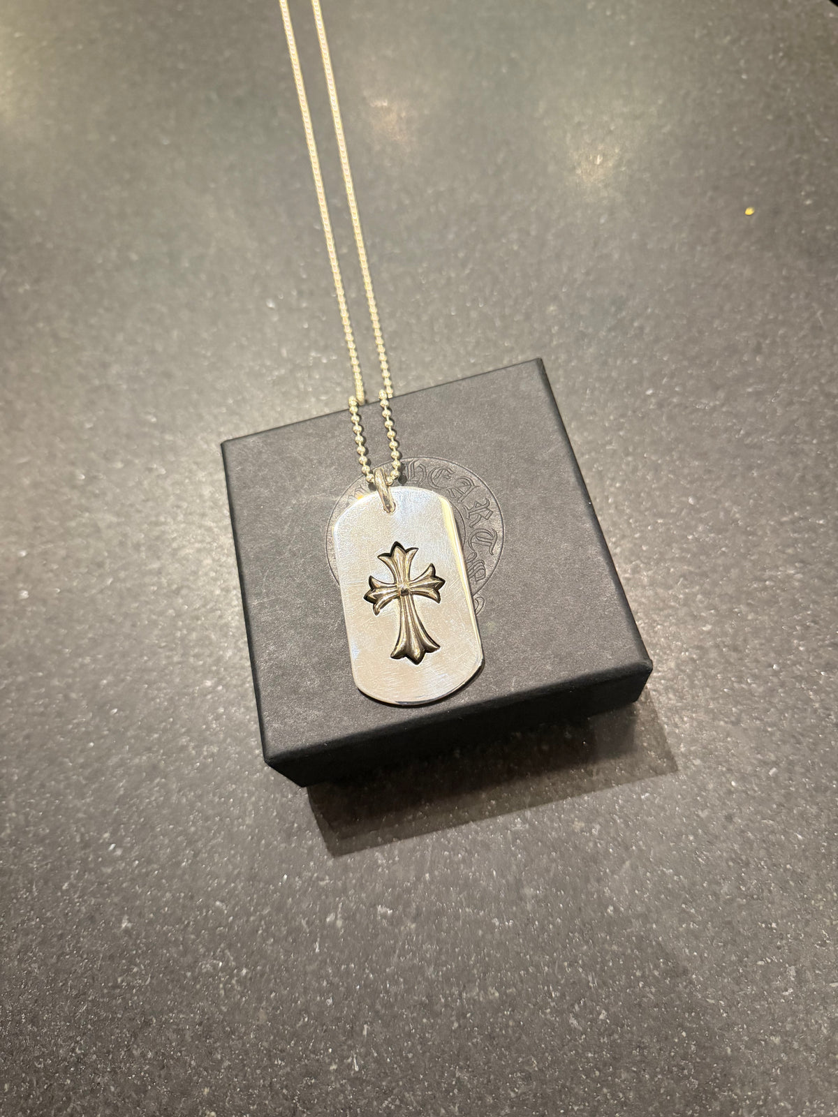 Chrome Hearts Cut Out Cross Dog Tag Necklace - Silver