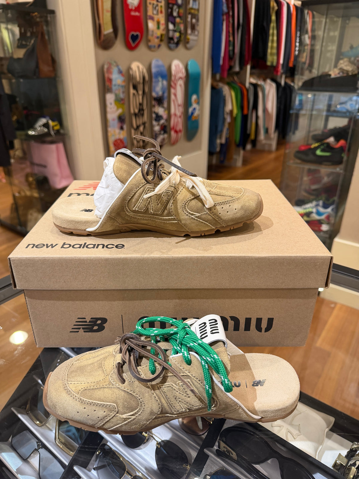 Miu Miu x New Balance 530 SL Faded Suede Mules