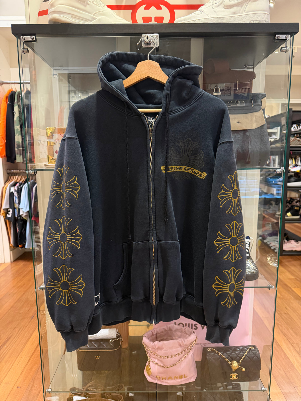 Chrome Hearts Vintage Thermal Gold Horseshoe Zip Hoodie
