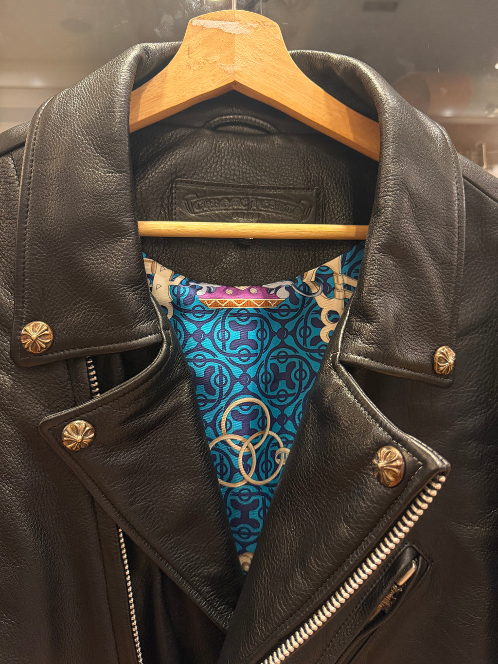 Chrome Hearts Hermes Silk Lined ‘ JJ Dean’ Leather Moto Jacket