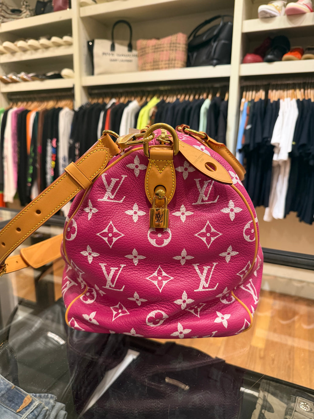 Louis Vuitton P9 Speedy 40 Bandouliere Pink Agate Duffle Bag