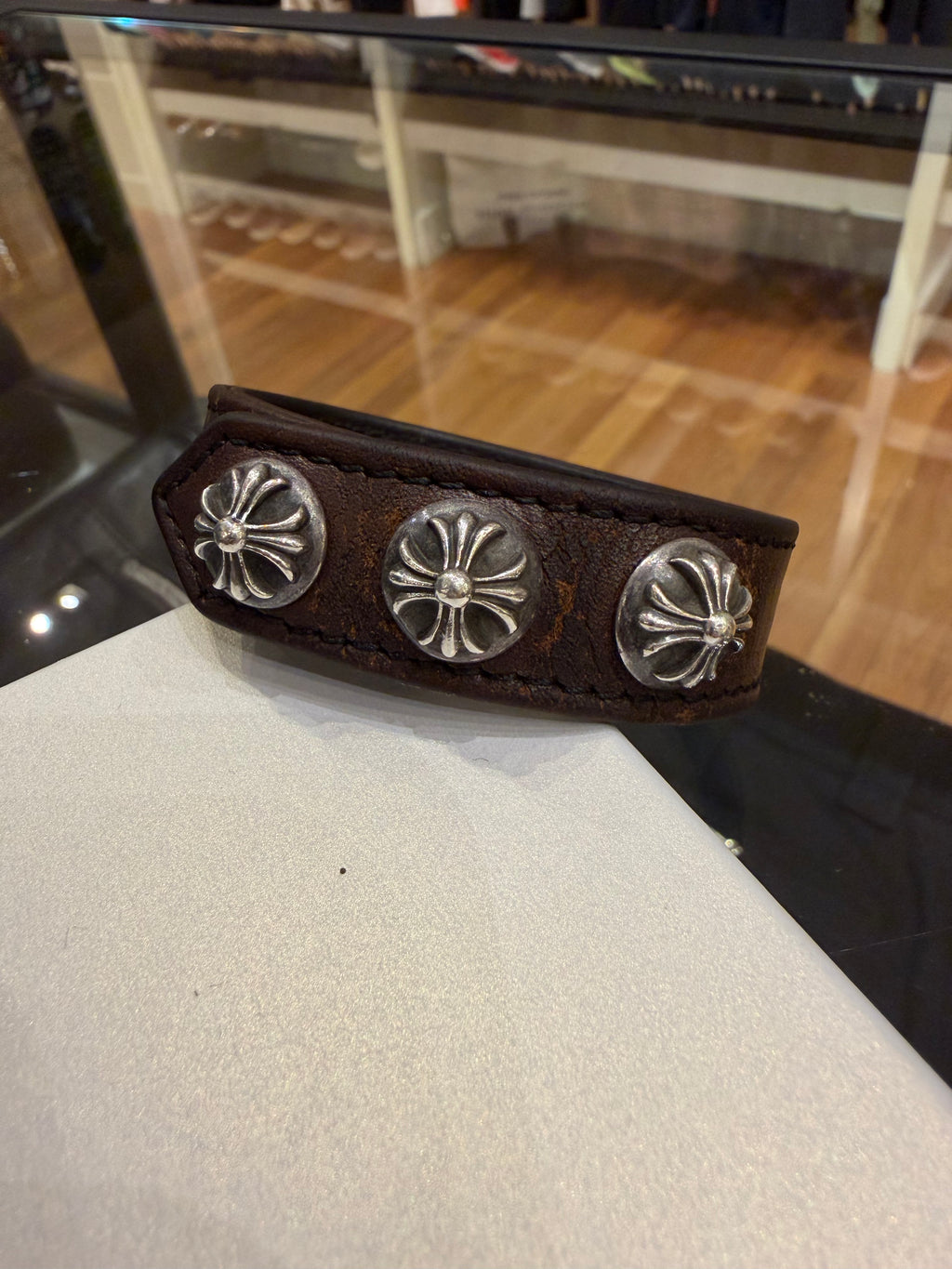 Chrome Hearts Cross Ball Leather Snap Bracelet - Brown