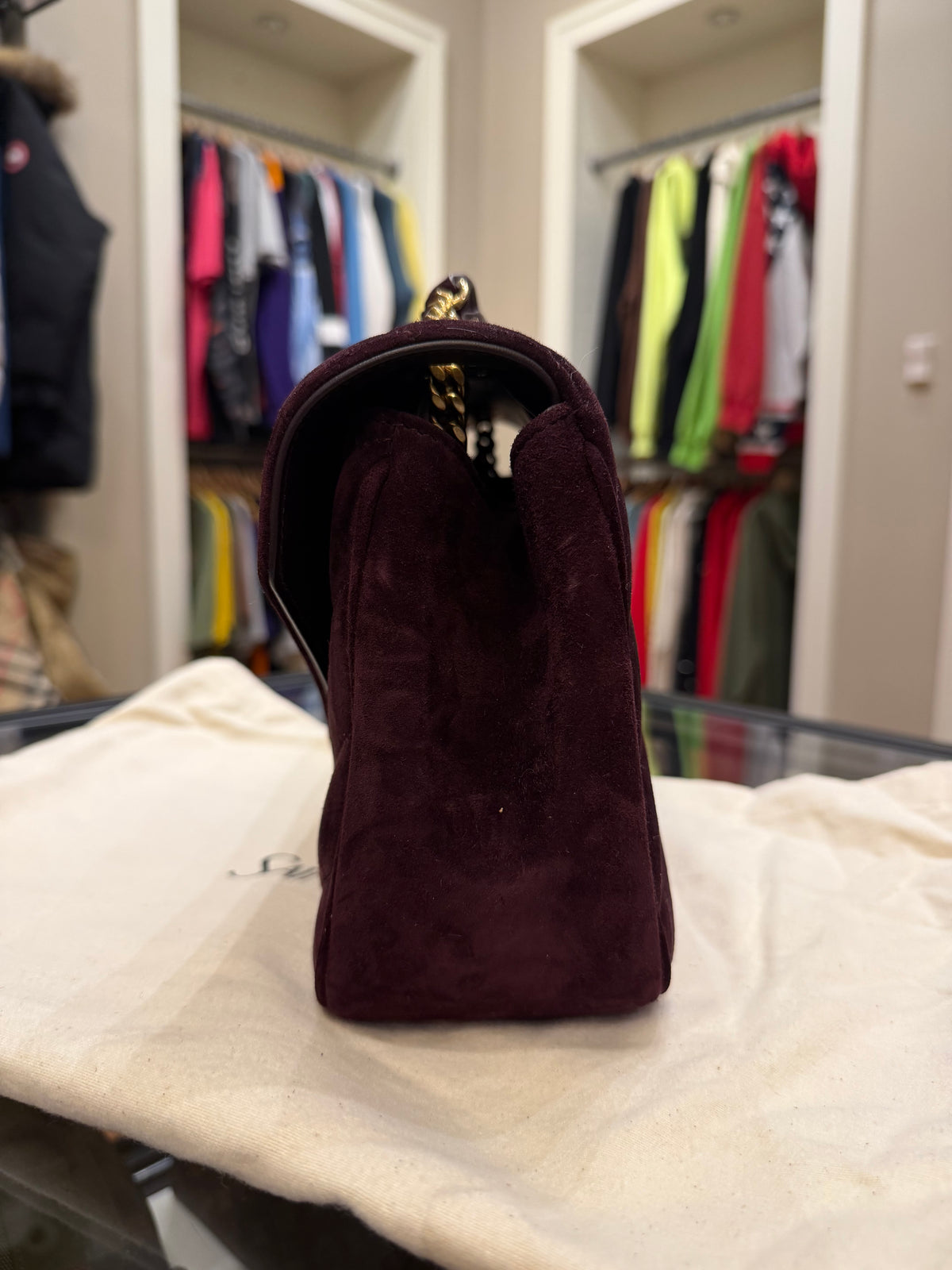 Saint Laurent LouLou Medium In Matelasse Suede - Smoky Burgundy