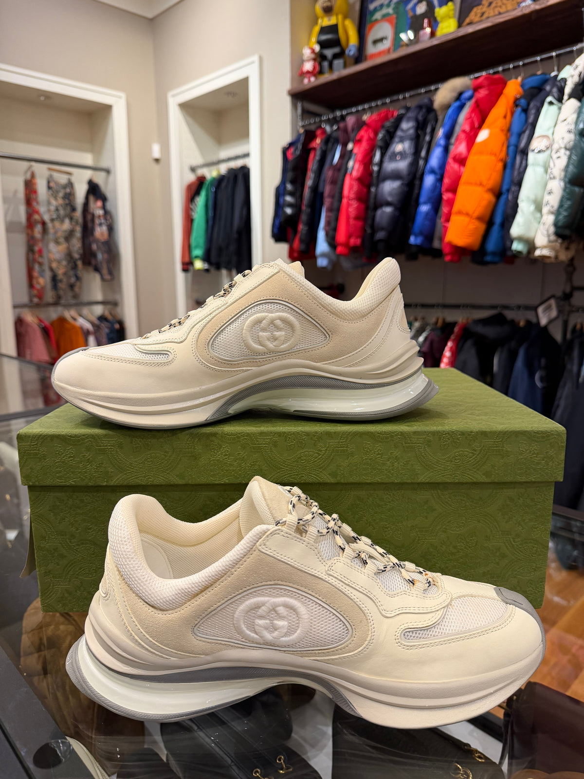 Gucci Run Sneaker - White Suede & Leather