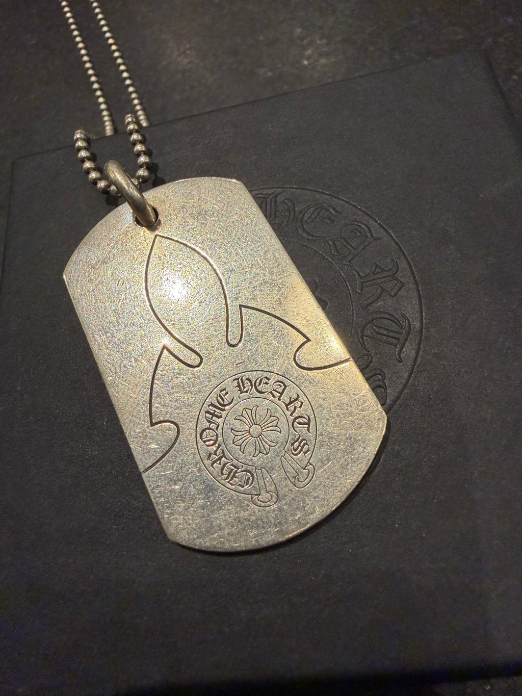 Chrome Hearts Fleur Knee ‘One World One Piece’ Dog Tag Necklace - Silver