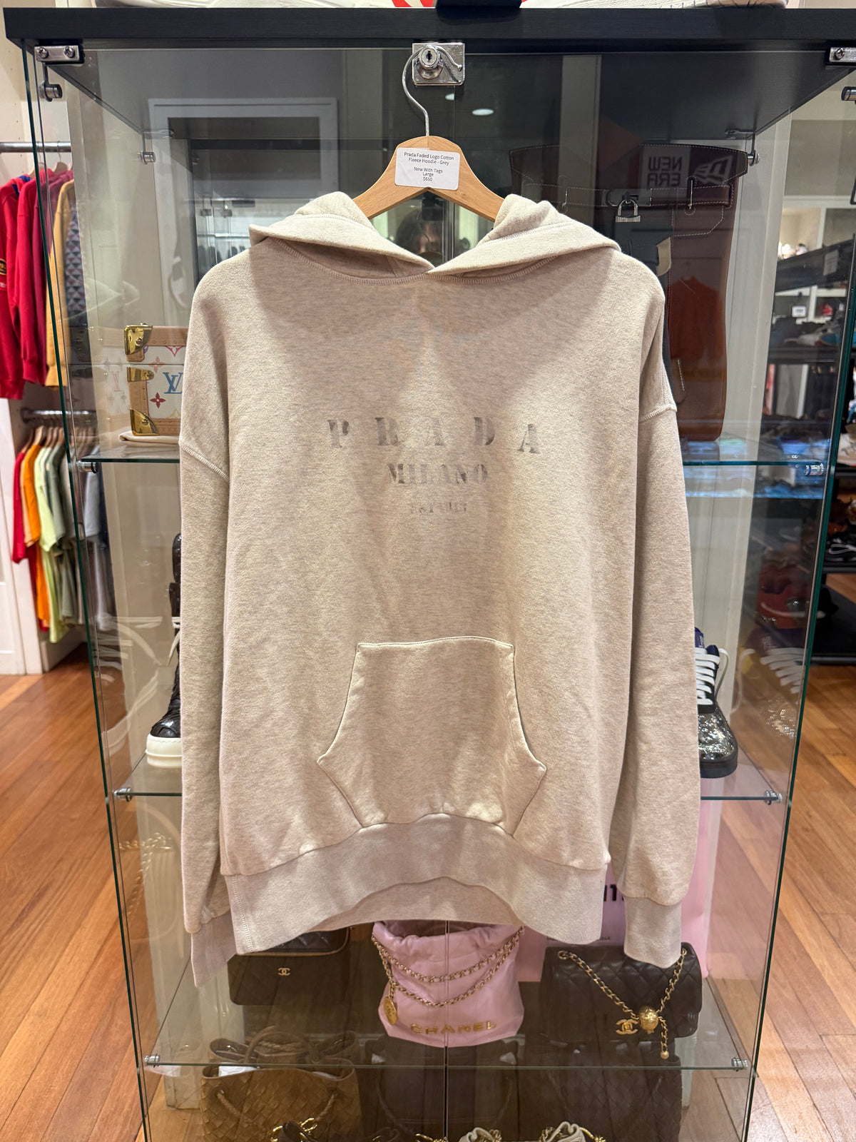 Prada Faded Logo Cotton Fleece Hoodie - Grey