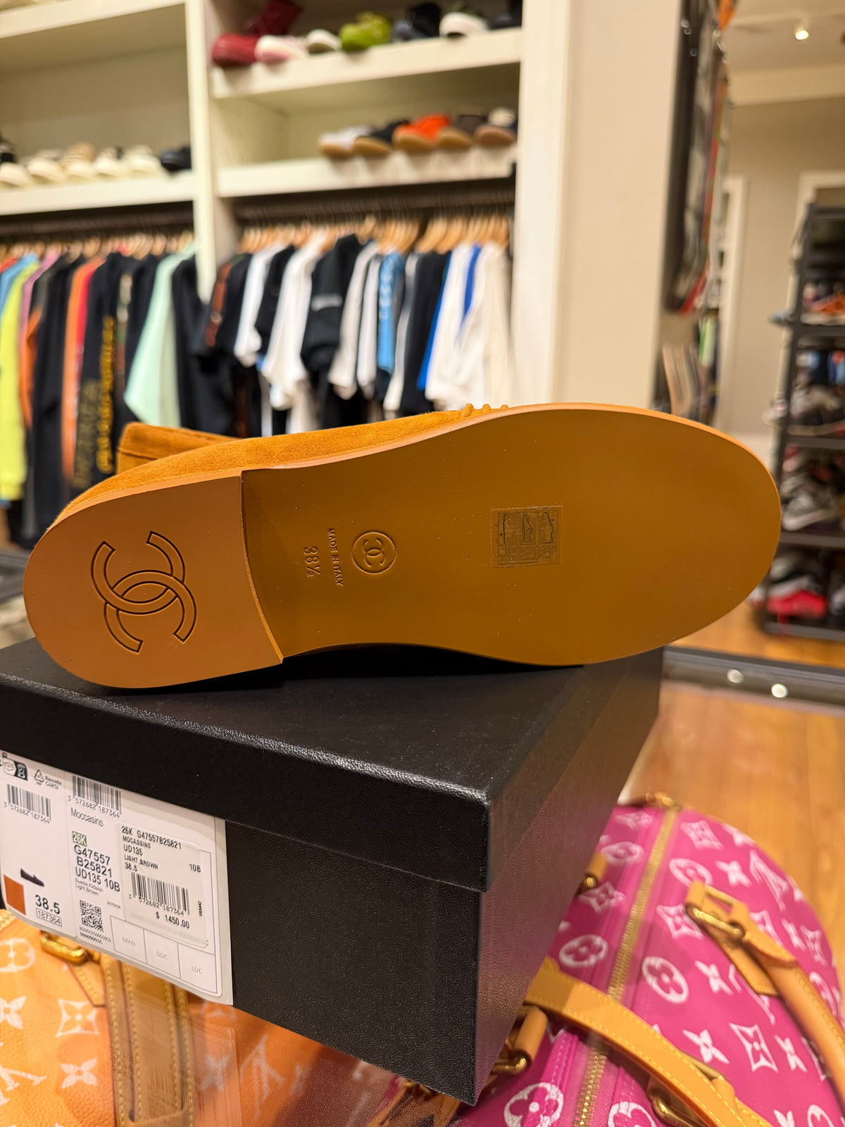 Chanel 26K Tan Suede Mocassins