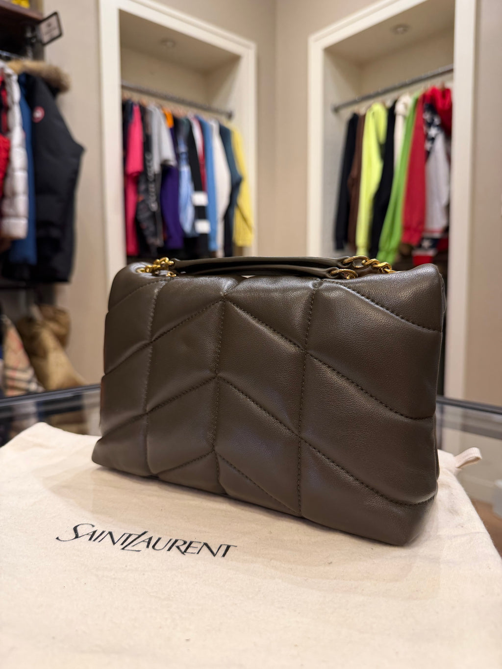 Saint Laurent Quilted Toy Puffer In Lambskin - Light Musk