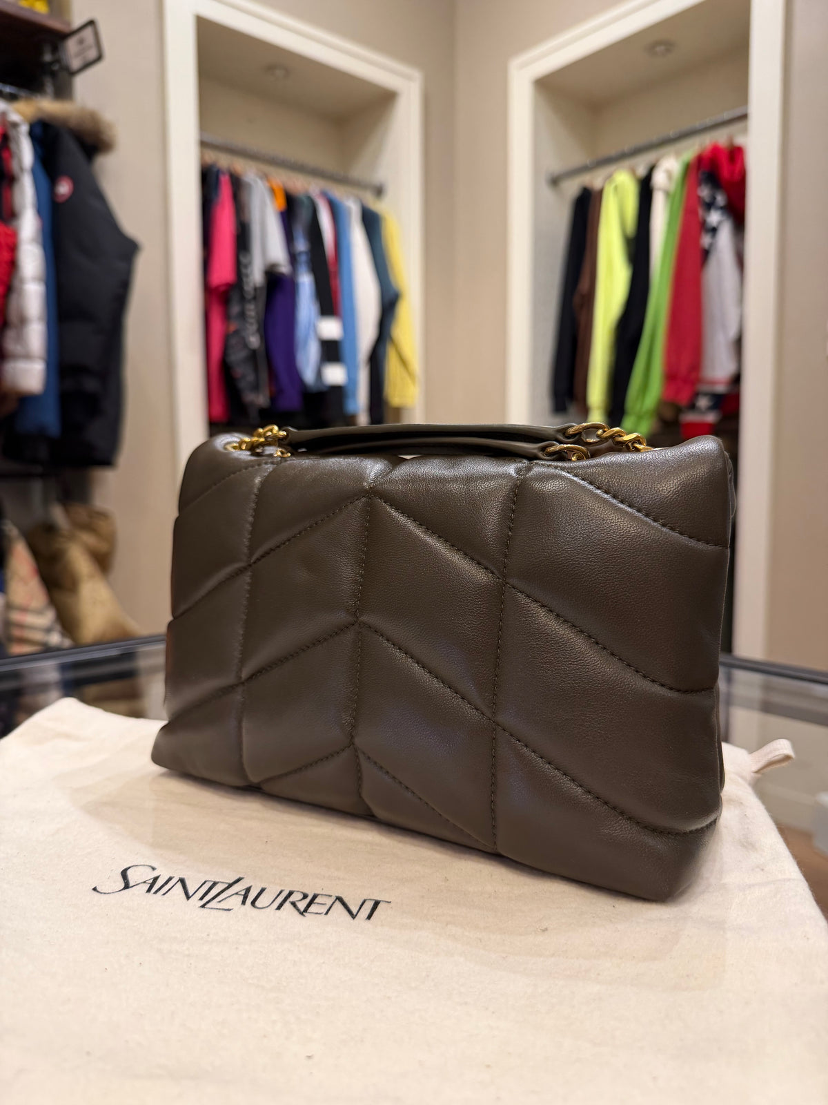 Saint Laurent Quilted Toy Puffer In Lambskin - Light Musk