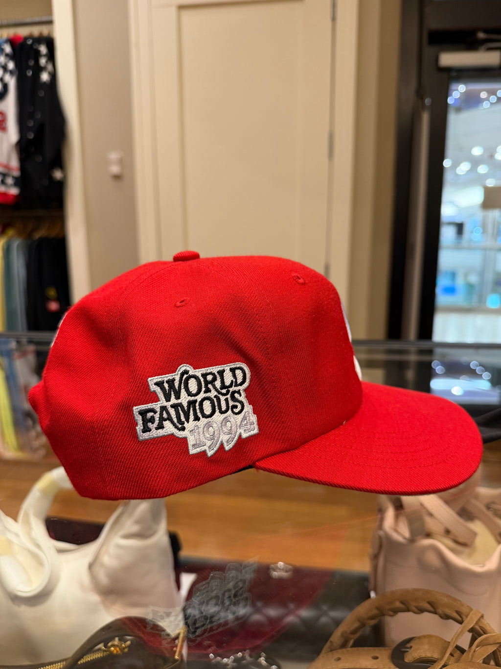 Supreme World Famous S Logo 6 Panel Baseball Cap - Red