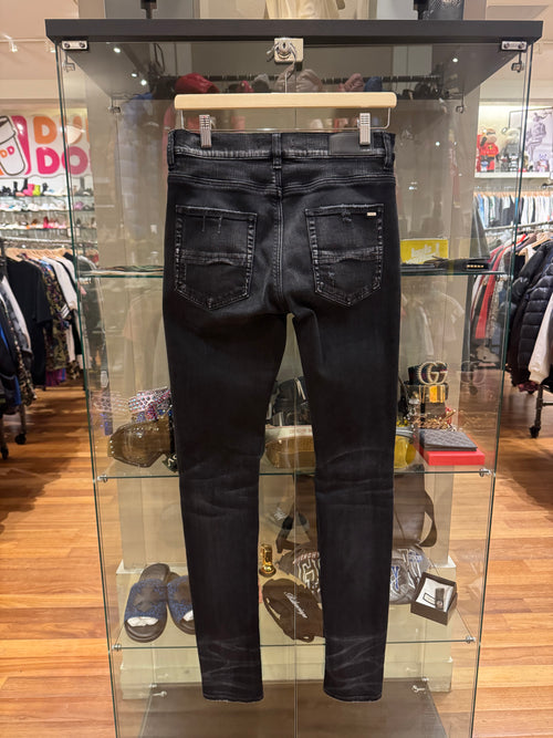 Amiri MX1 Camo Leather Patch Black Denim Jeans