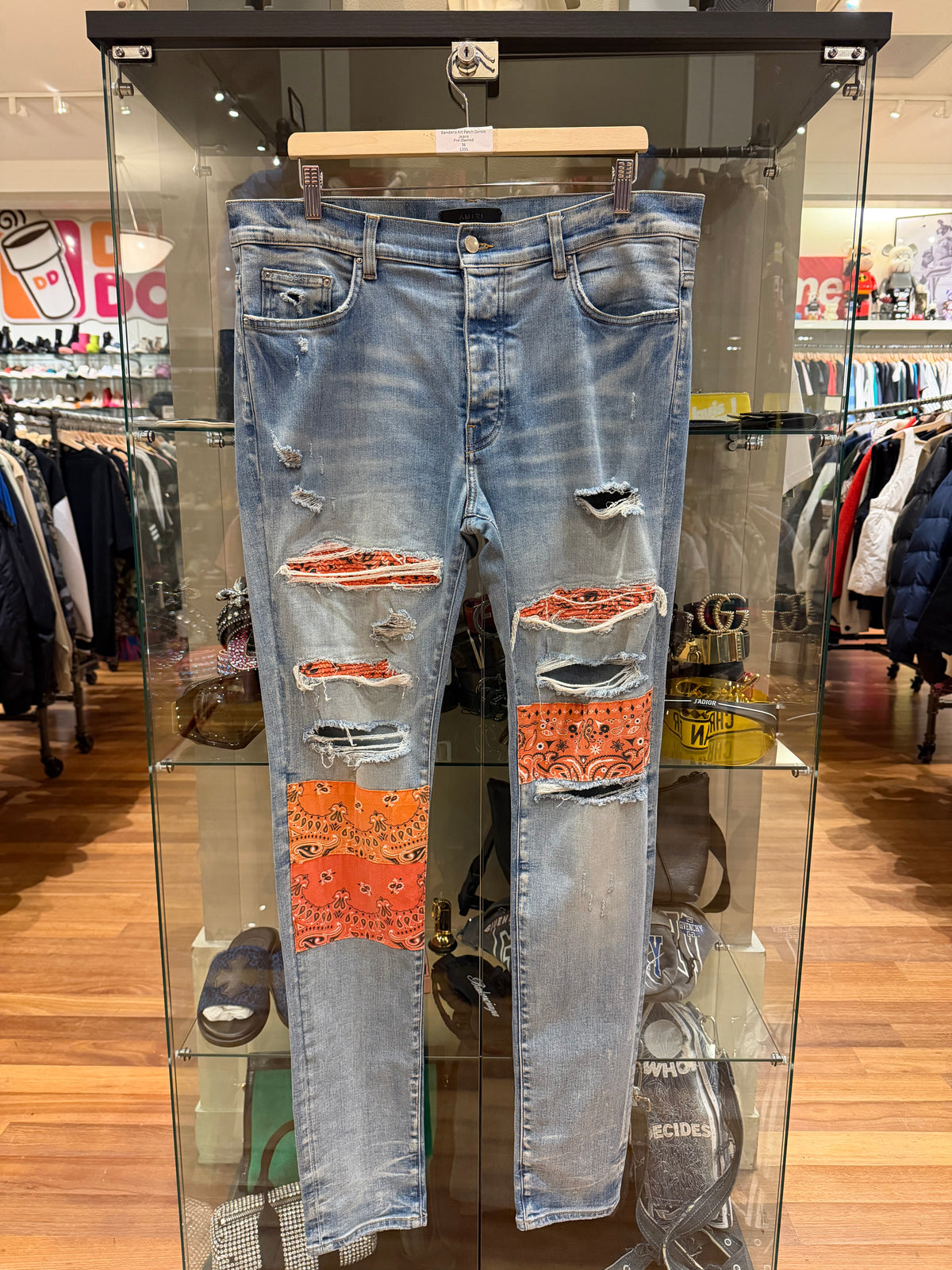 Amiri Vintage Orange Bandana Art Patch Denim Jeans