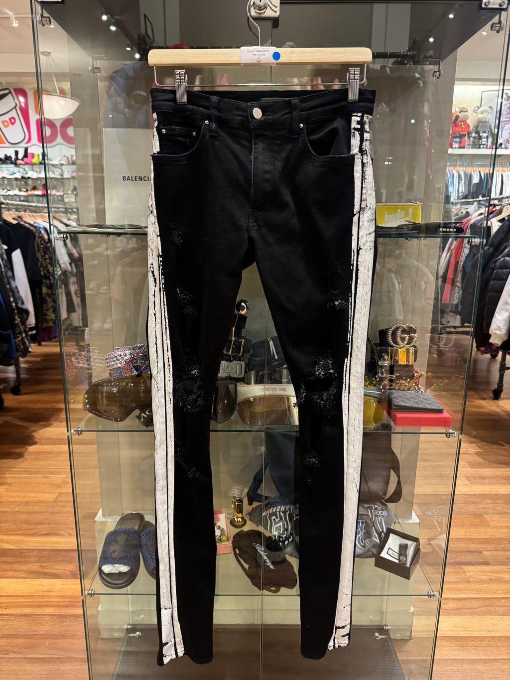Amiri Distressed Skinny Track Jeans - Black / White