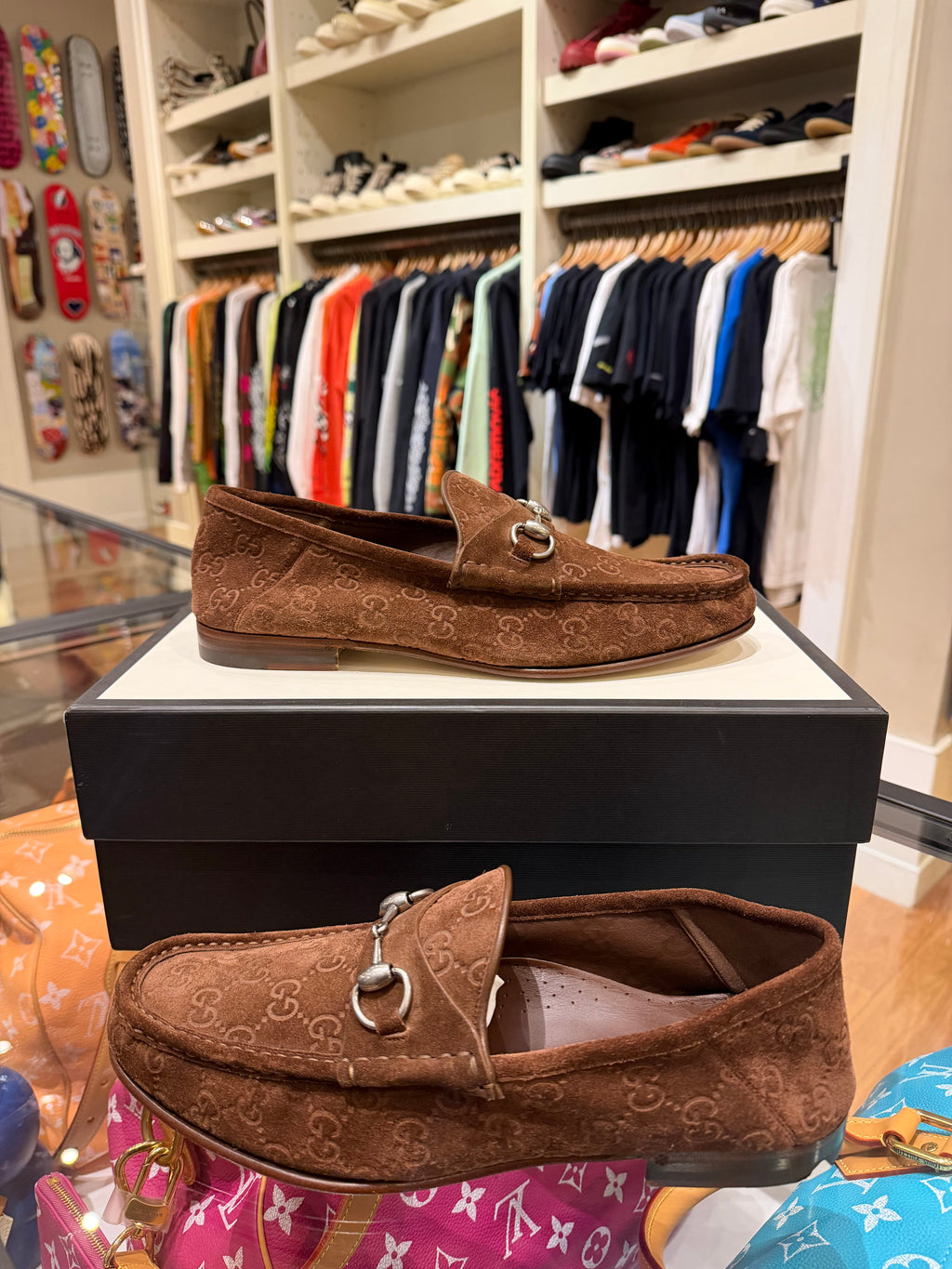 Gucci Horsebit 1953 Monogram Suede Loafers