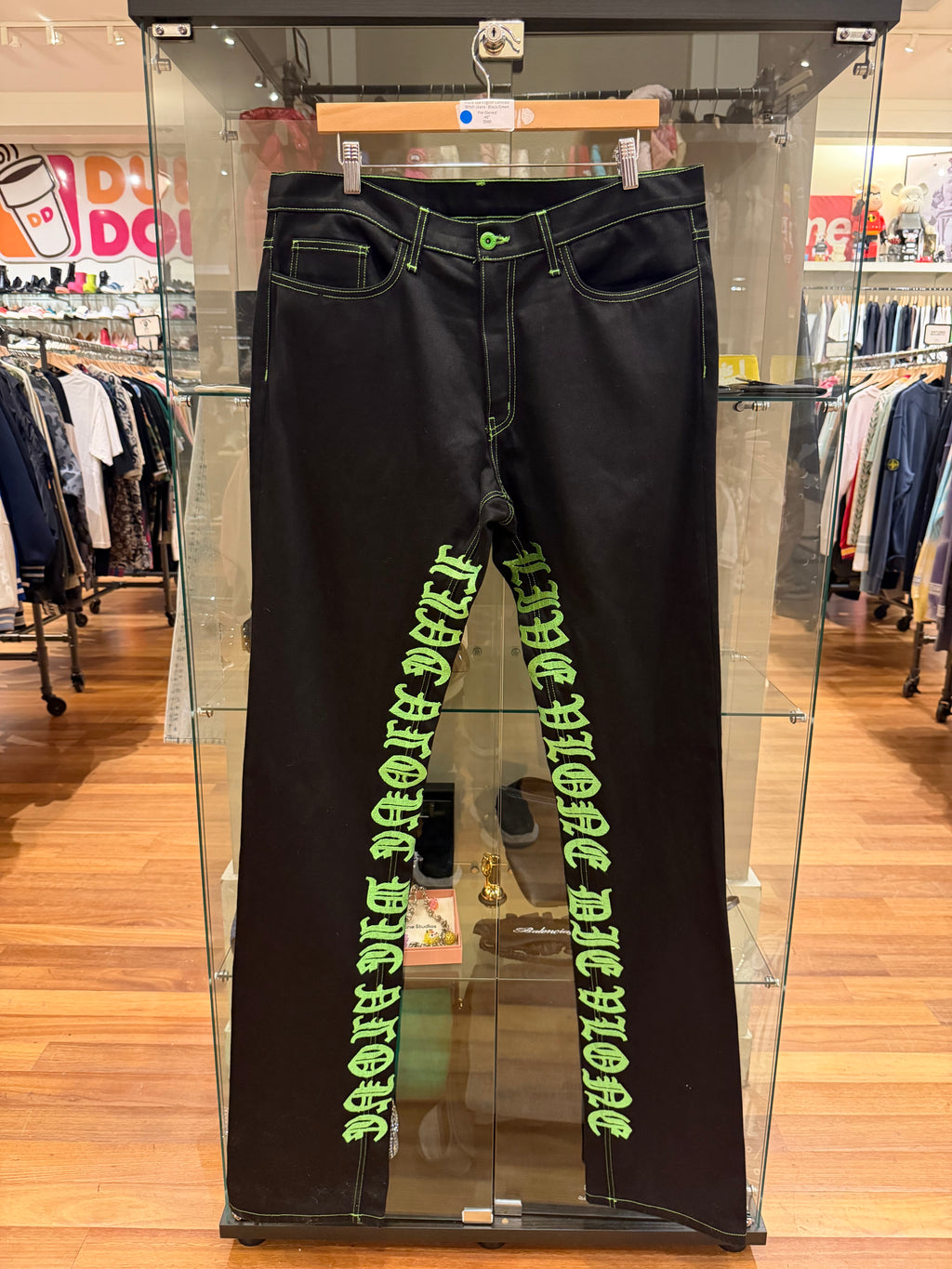 Vlone Old English Contrast Stitch Jeans - Black/Green