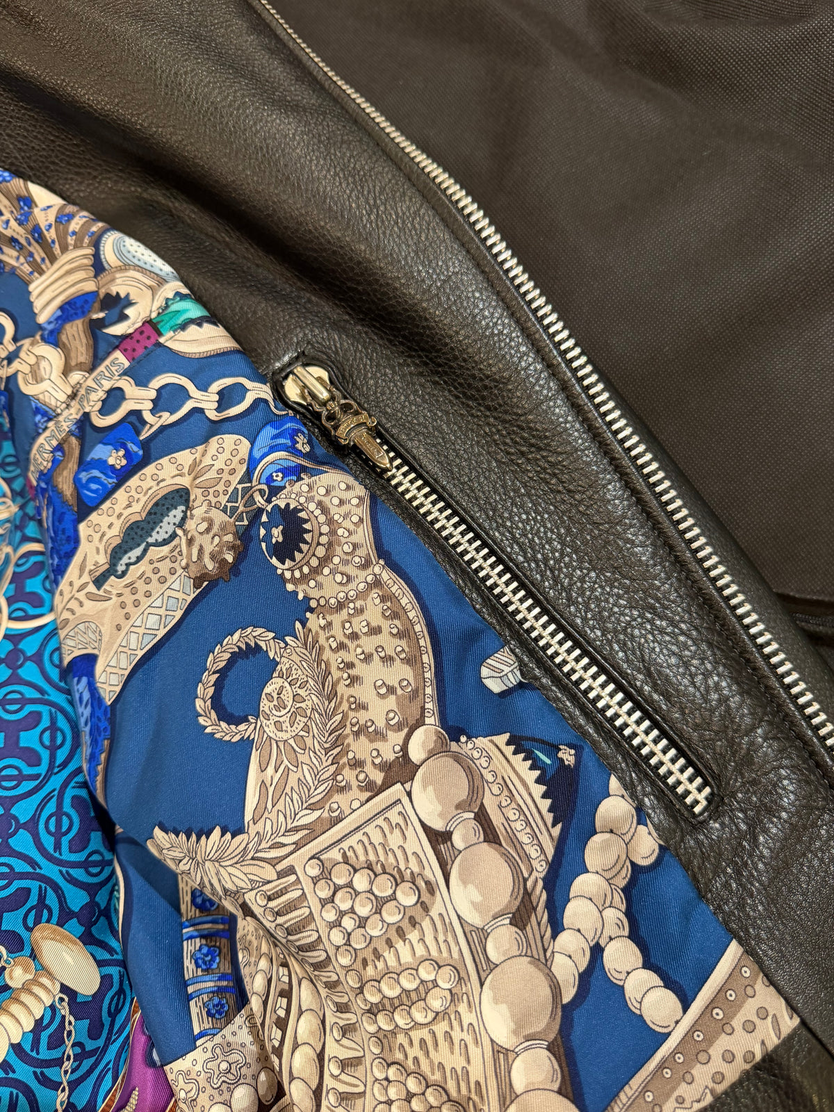 Chrome Hearts Hermes Silk Lined ‘ JJ Dean’ Leather Moto Jacket