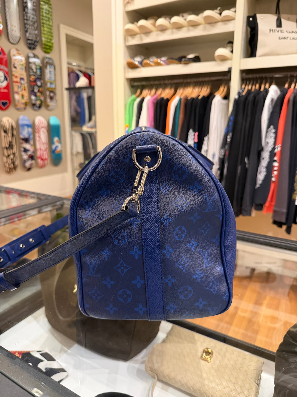Louis Vuitton Keepall Bandoulière 45 Blue Duffle Bag