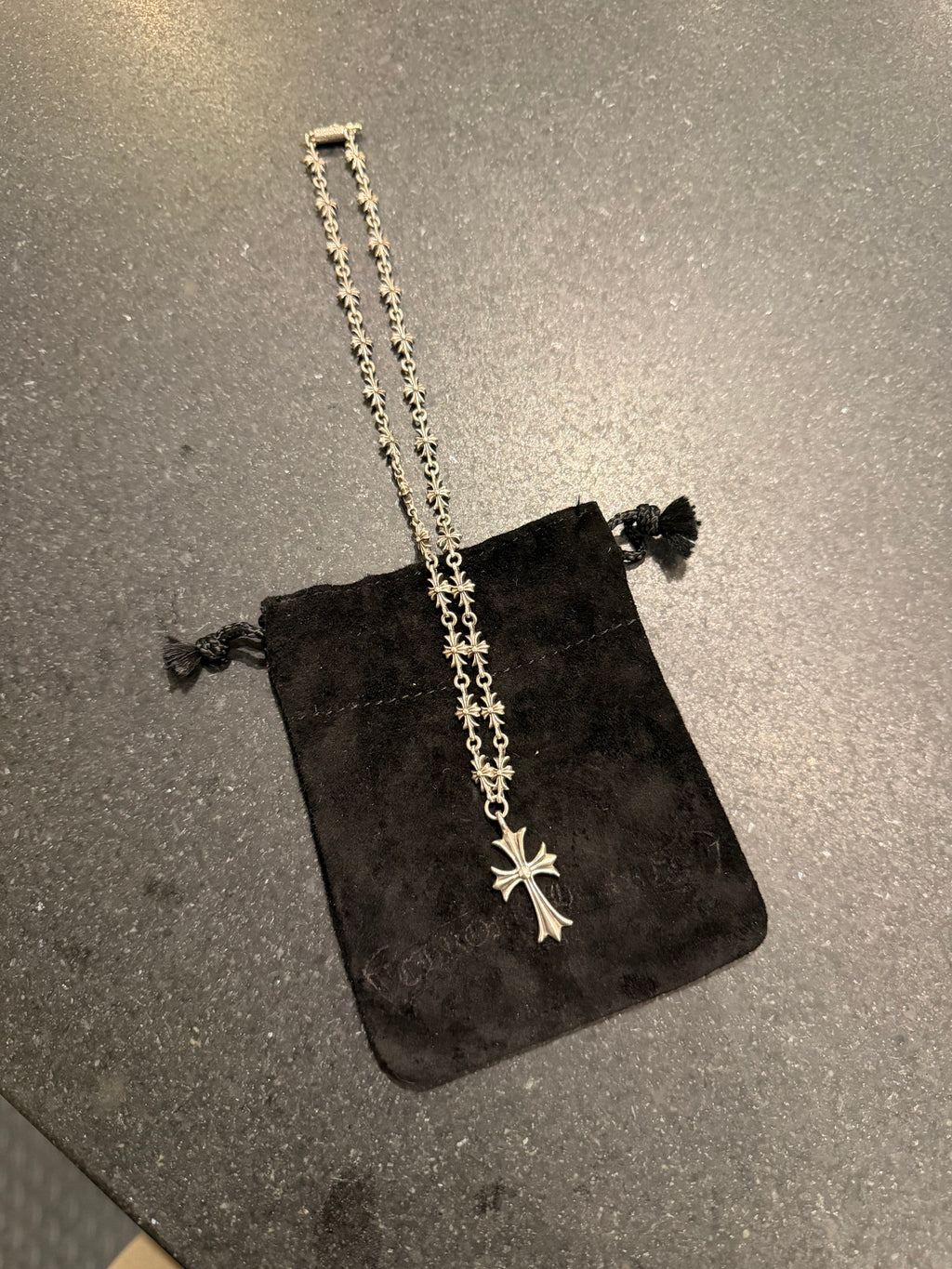 Chrome Hearts Tiny E Cross Necklace W/ Cross Pendant 18” - Silver