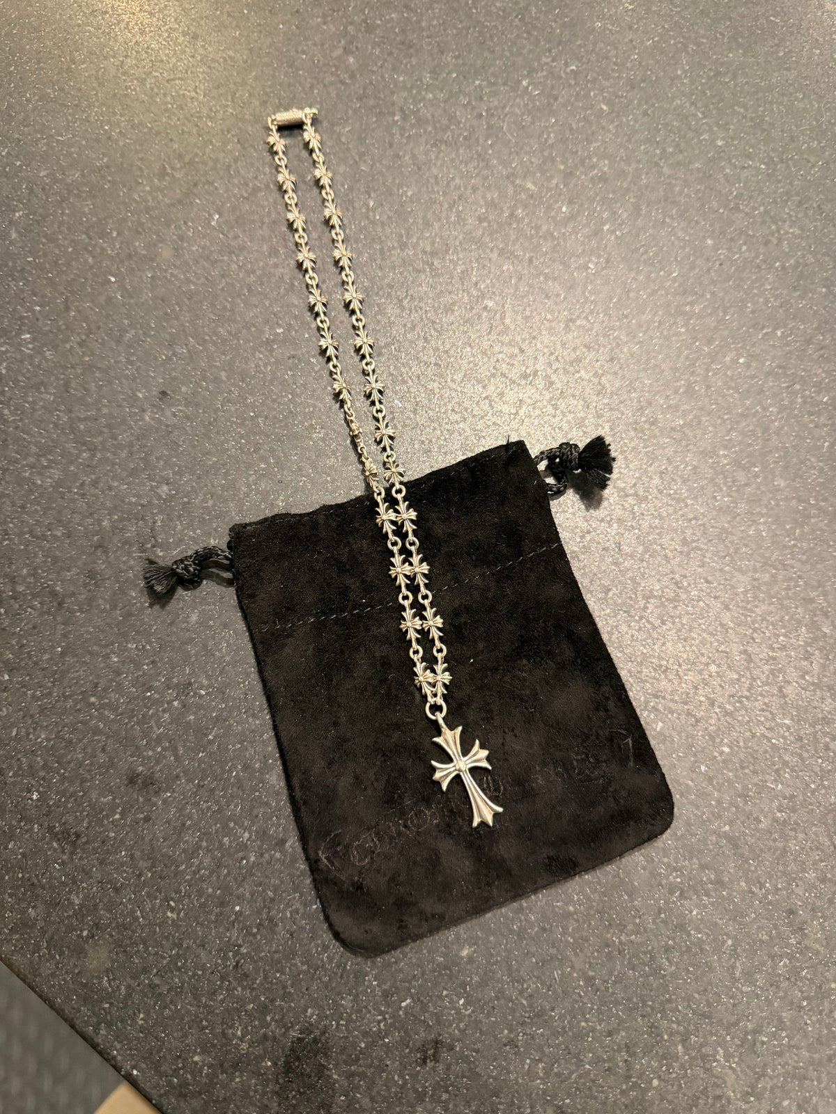 Chrome Hearts Tiny E Cross Necklace W/ Cross Pendant 18” - Silver
