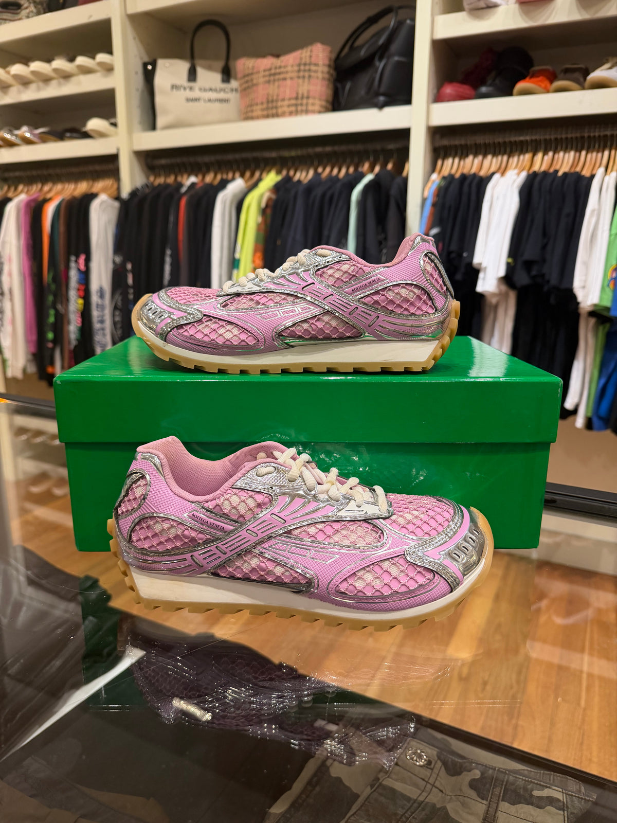 Bottega Veneta Orbit Low Top Sneaker - Pink Silver