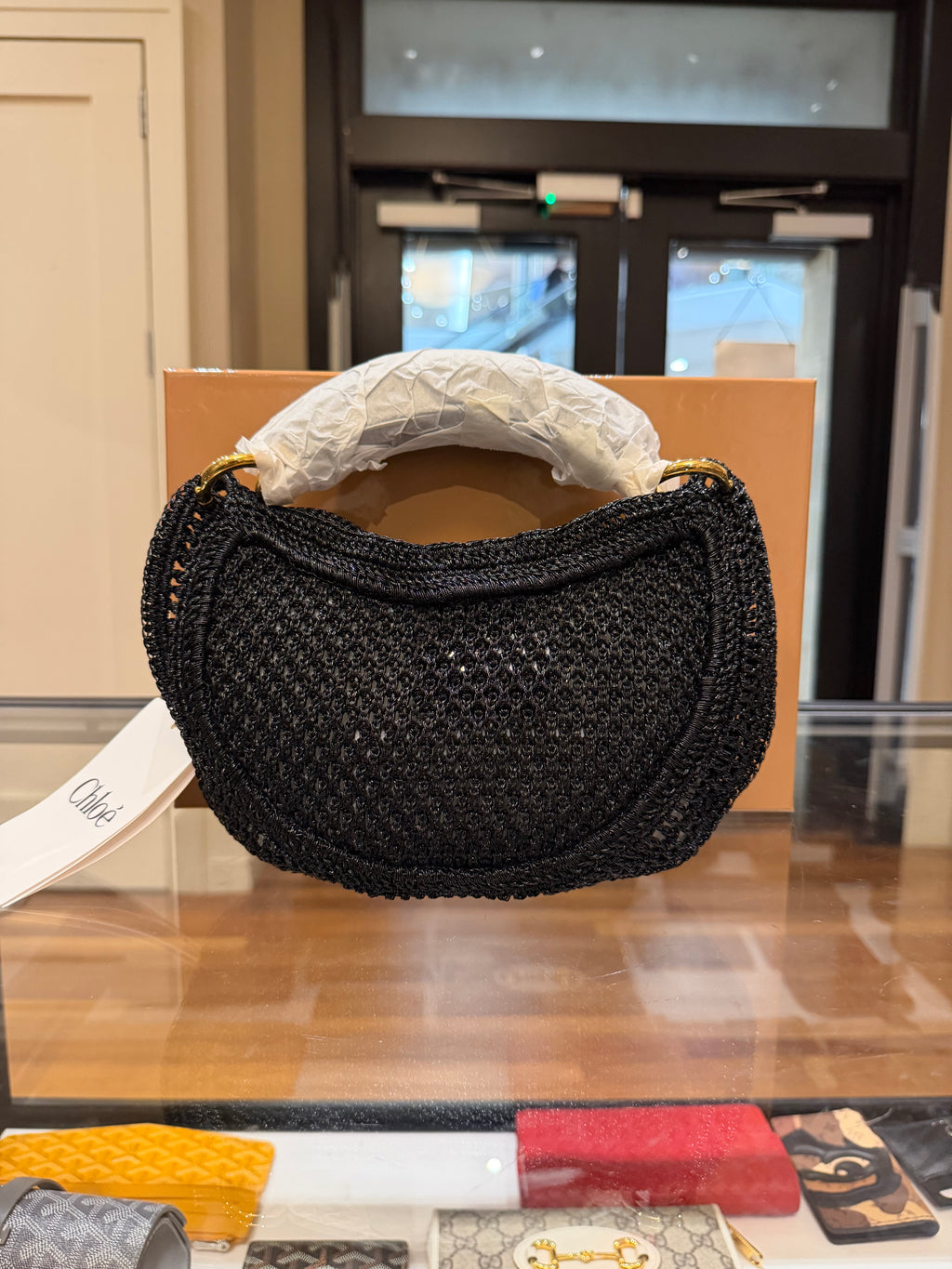 Cholé Summer Banana Raffia Logo Bag