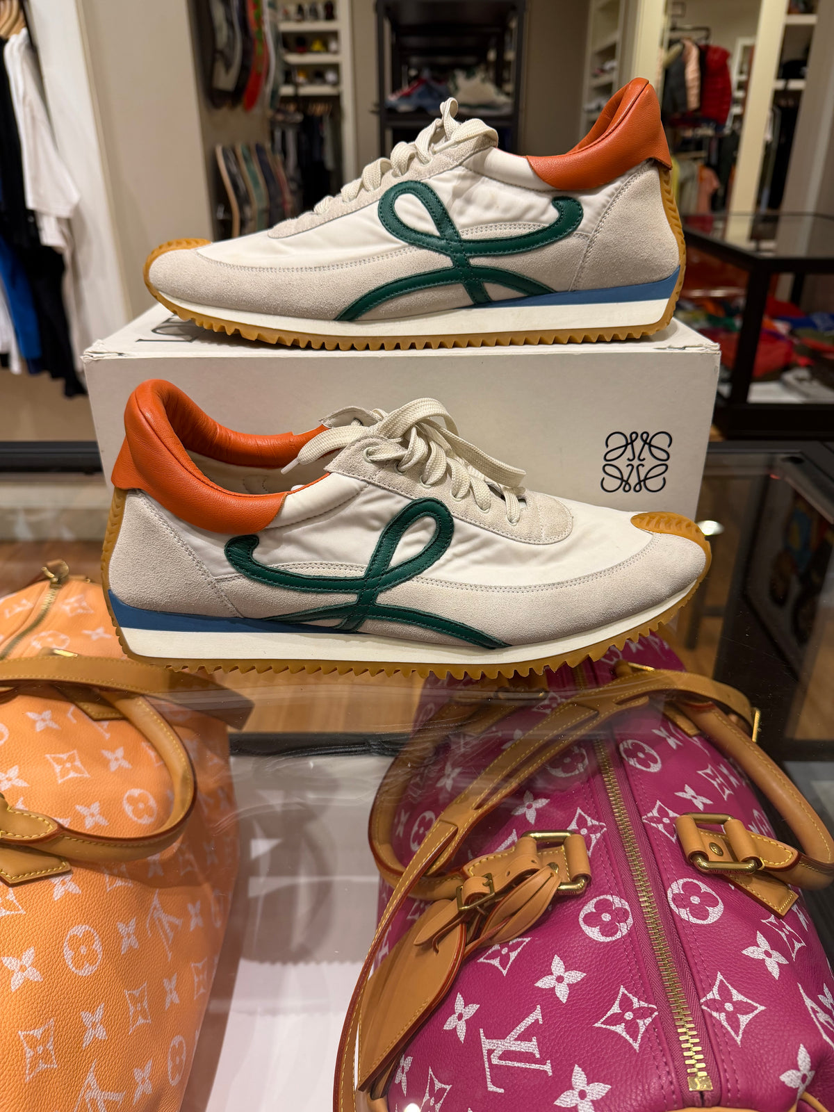 Loewe Flow Runners - White / Dark Green / Orange