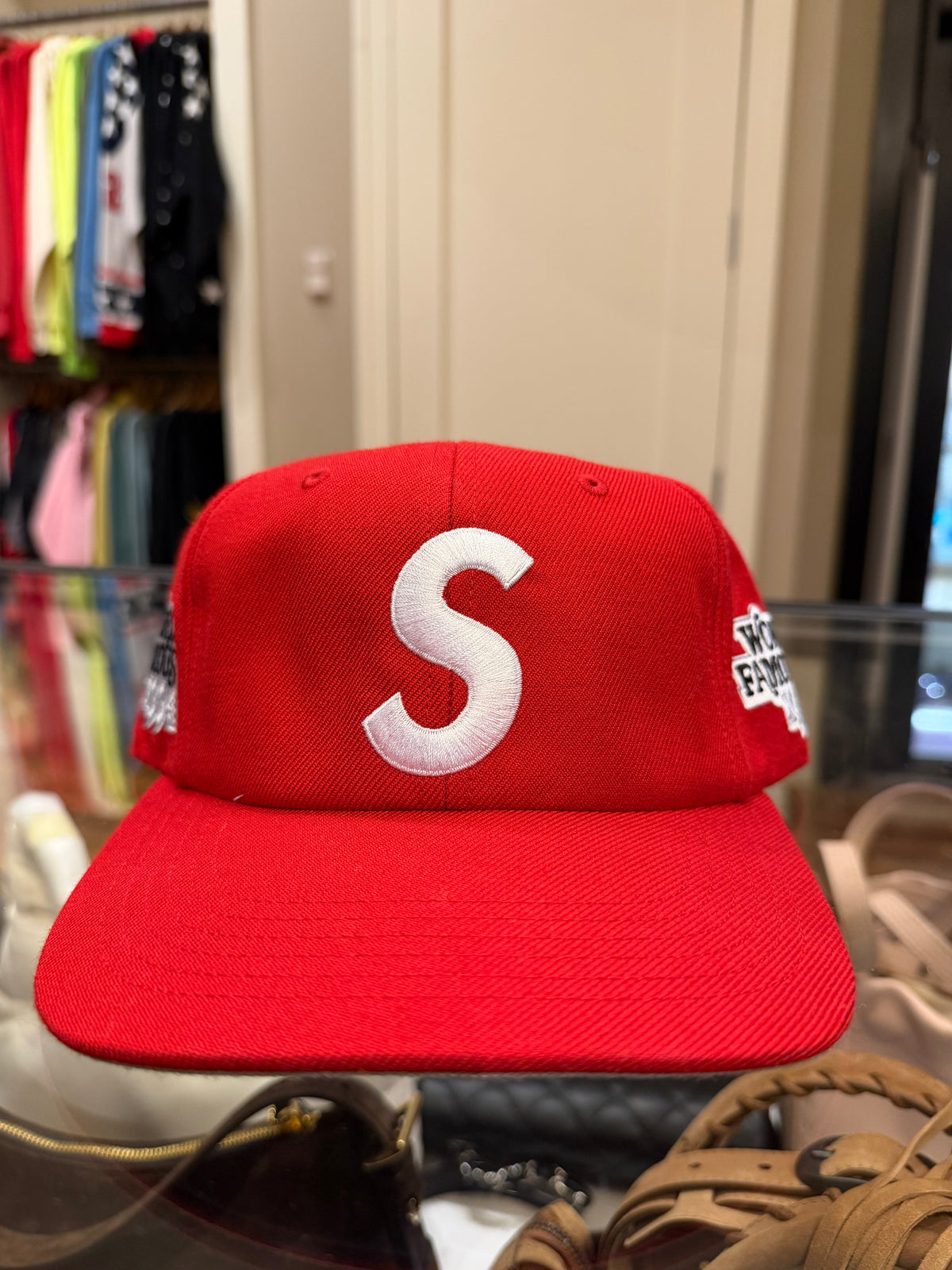 Supreme World Famous S Logo 6 Panel Baseball Cap - Red