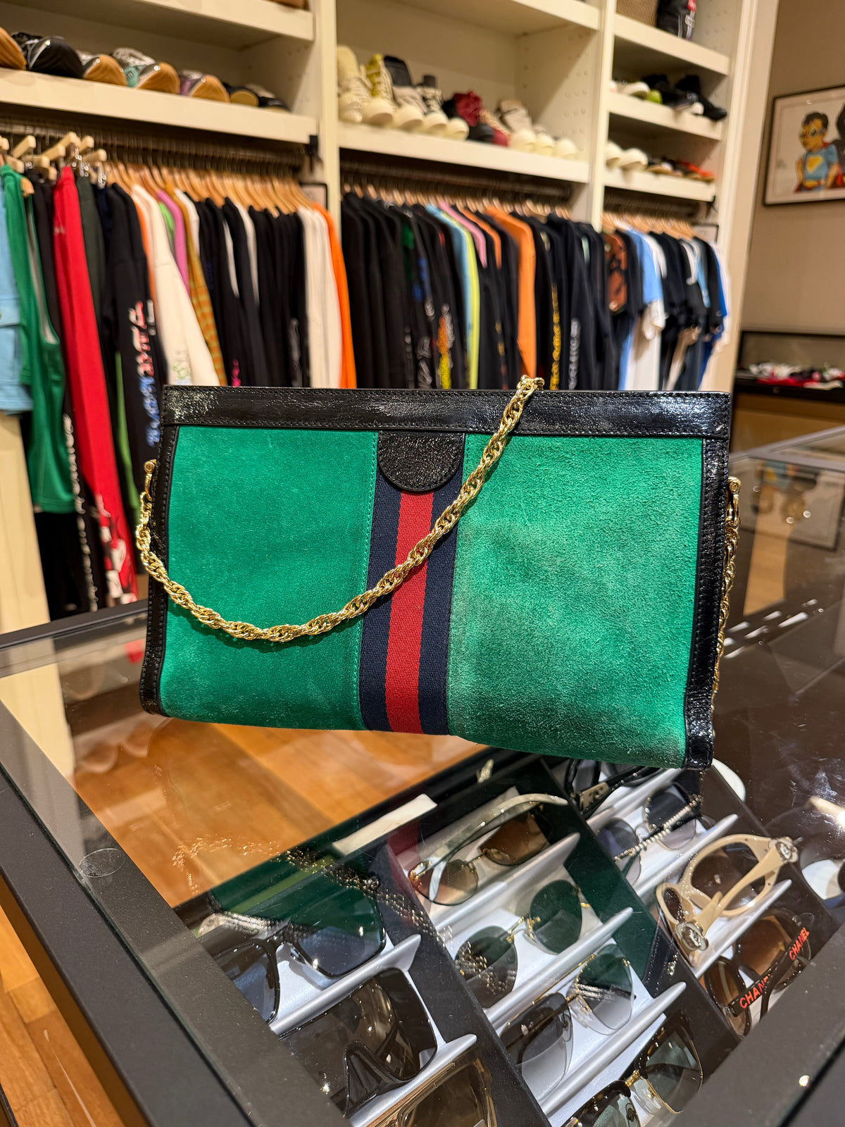 Gucci Medium Suede Web Ophidia Chain Crossbody