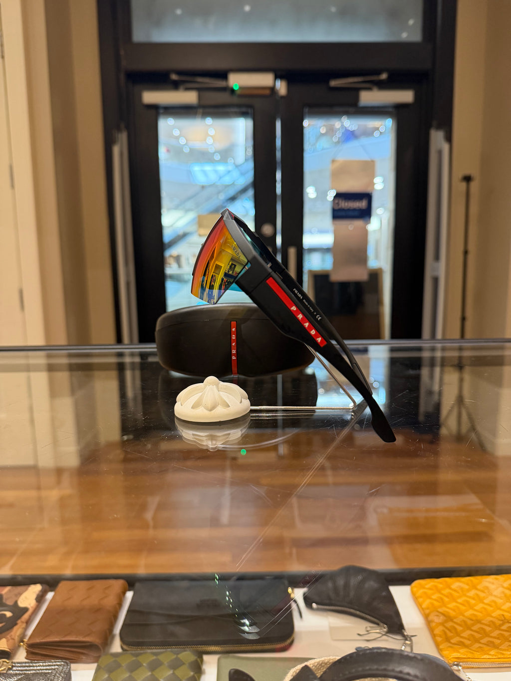 Prada Liena Rossa Shield Sunglasses - Black With Orange Lenses