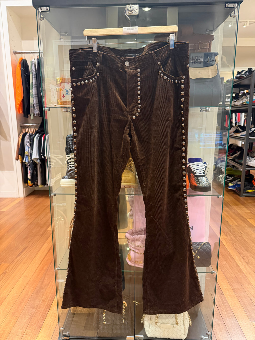 Coût De La Liberté Jimmy Studs Stretch Corduroy Flare Pants - Brown