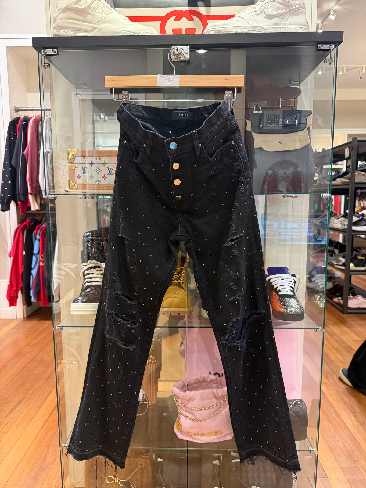 Amiri WMN Crystal
Embellished Distressed Jeans
-Black