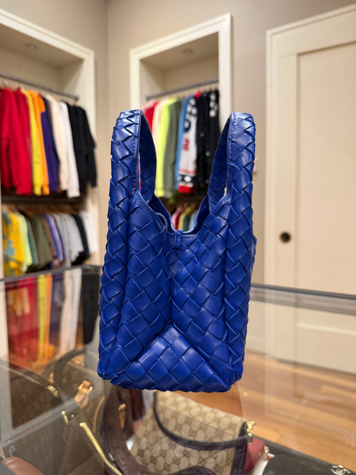 Bottega Veneta Intrecciato Woven Leather Shoulder Bag - Royal Blue