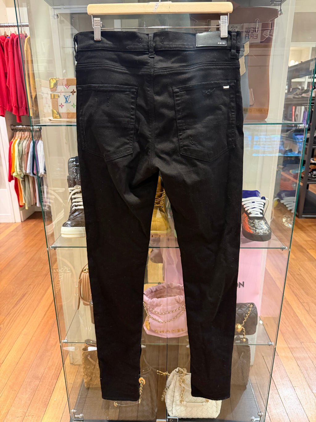 Amiri MX1 Distressed Skinny Jeans - Black/Black Patches