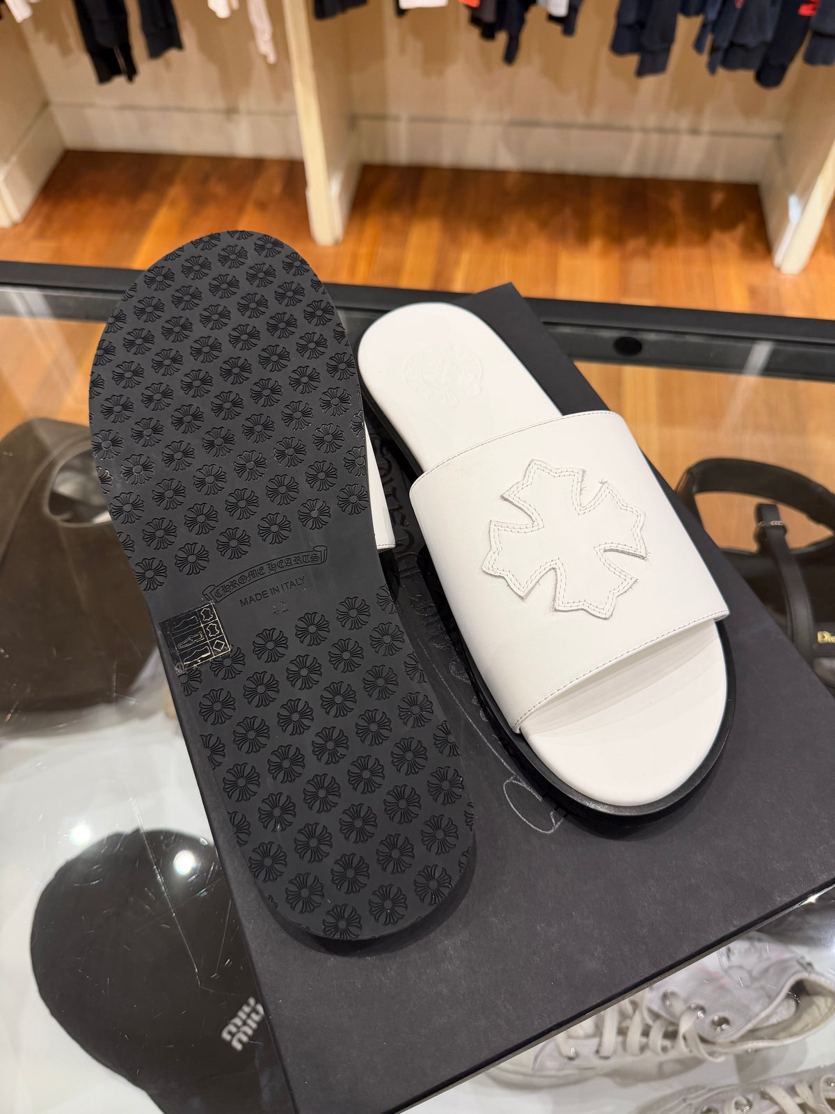 Chrome Hearts Leather CH Plus Patch Sandals - White