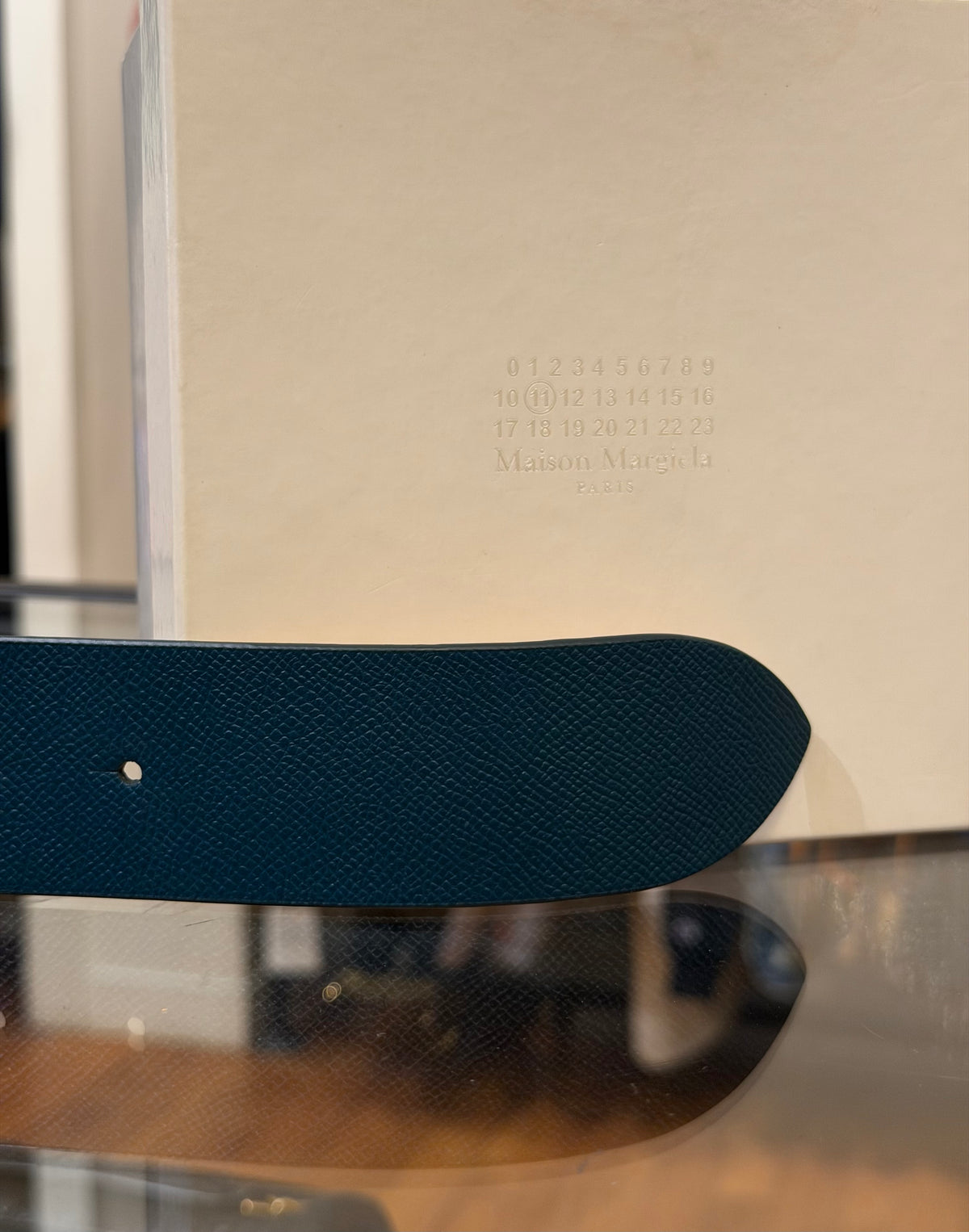 Maison Margiela Four Stitch Grained Leather Belt - Blue