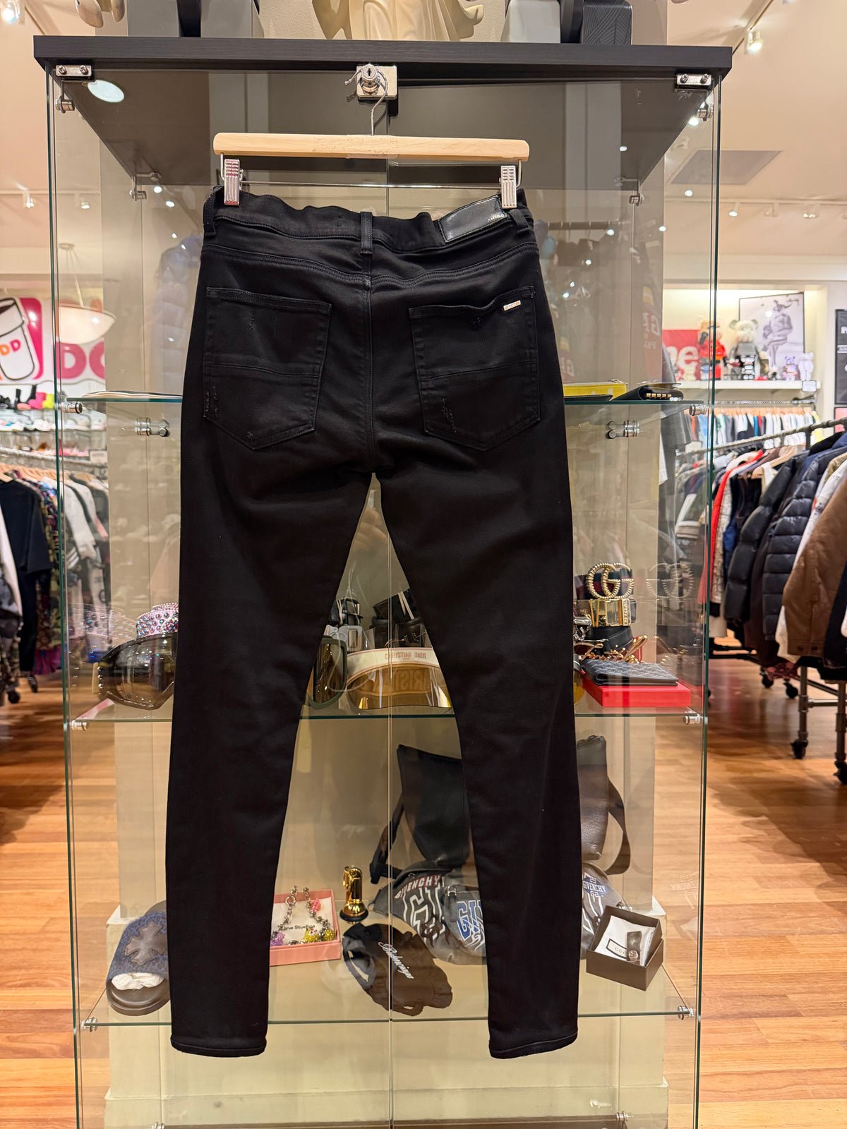 Amiri MX1 Distressed Skinny Jeans Black/Black Patches