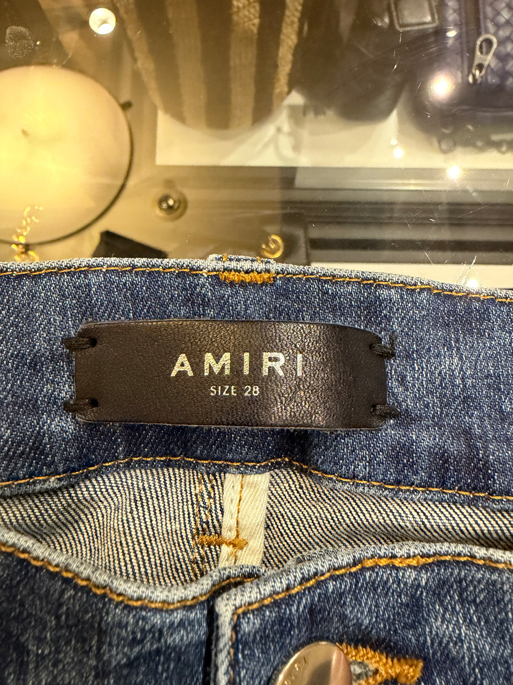 Amiri MX1 Distressed Skinny Jeans - Indigo/Black Patches