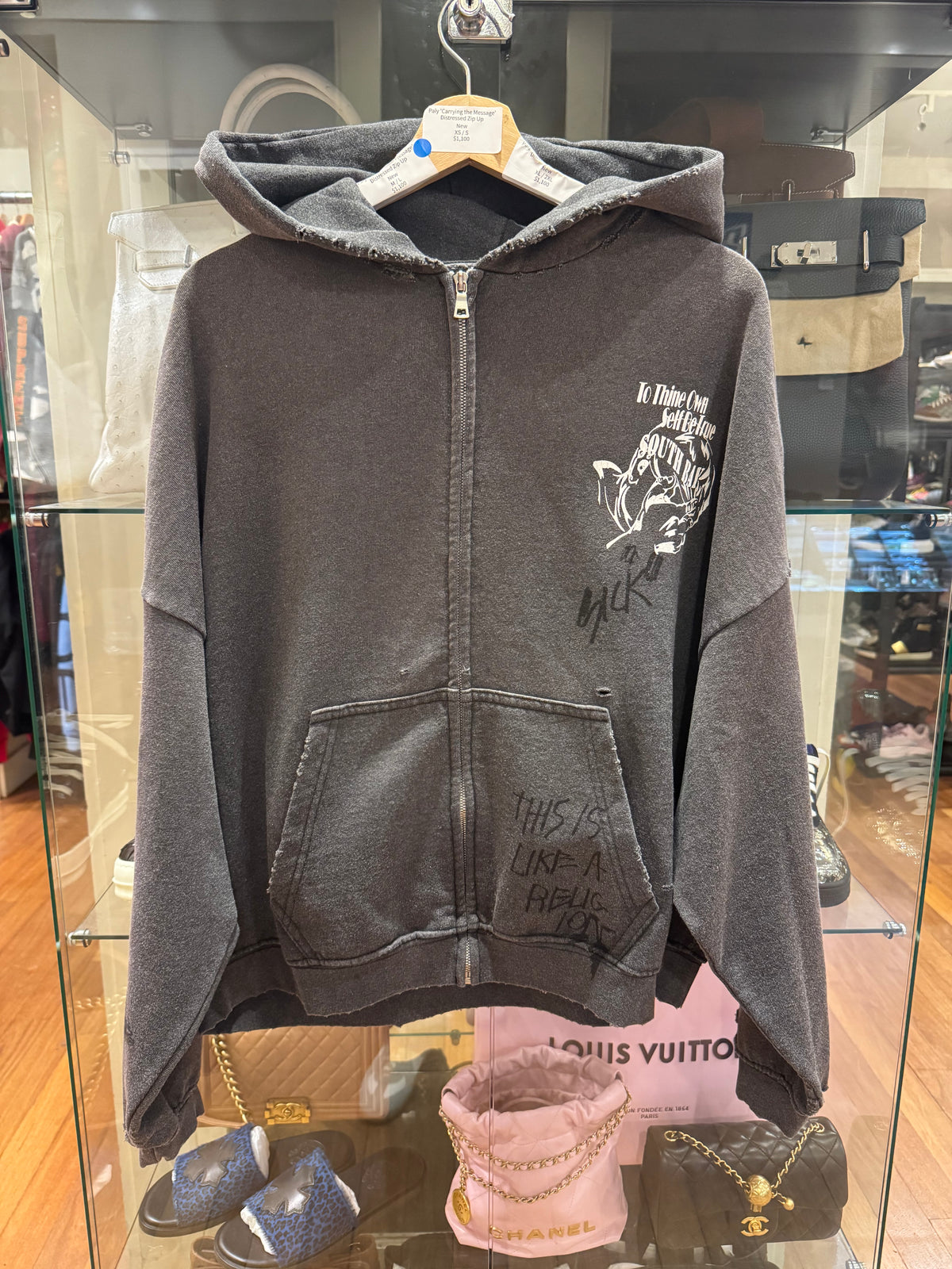 Paly Hollywood ‘Carrying The Message’ Distressed Zip Up Hoodie