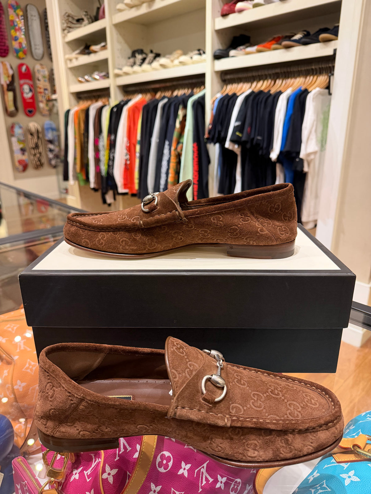 Gucci Horsebit 1953 Monogram Suede Loafers