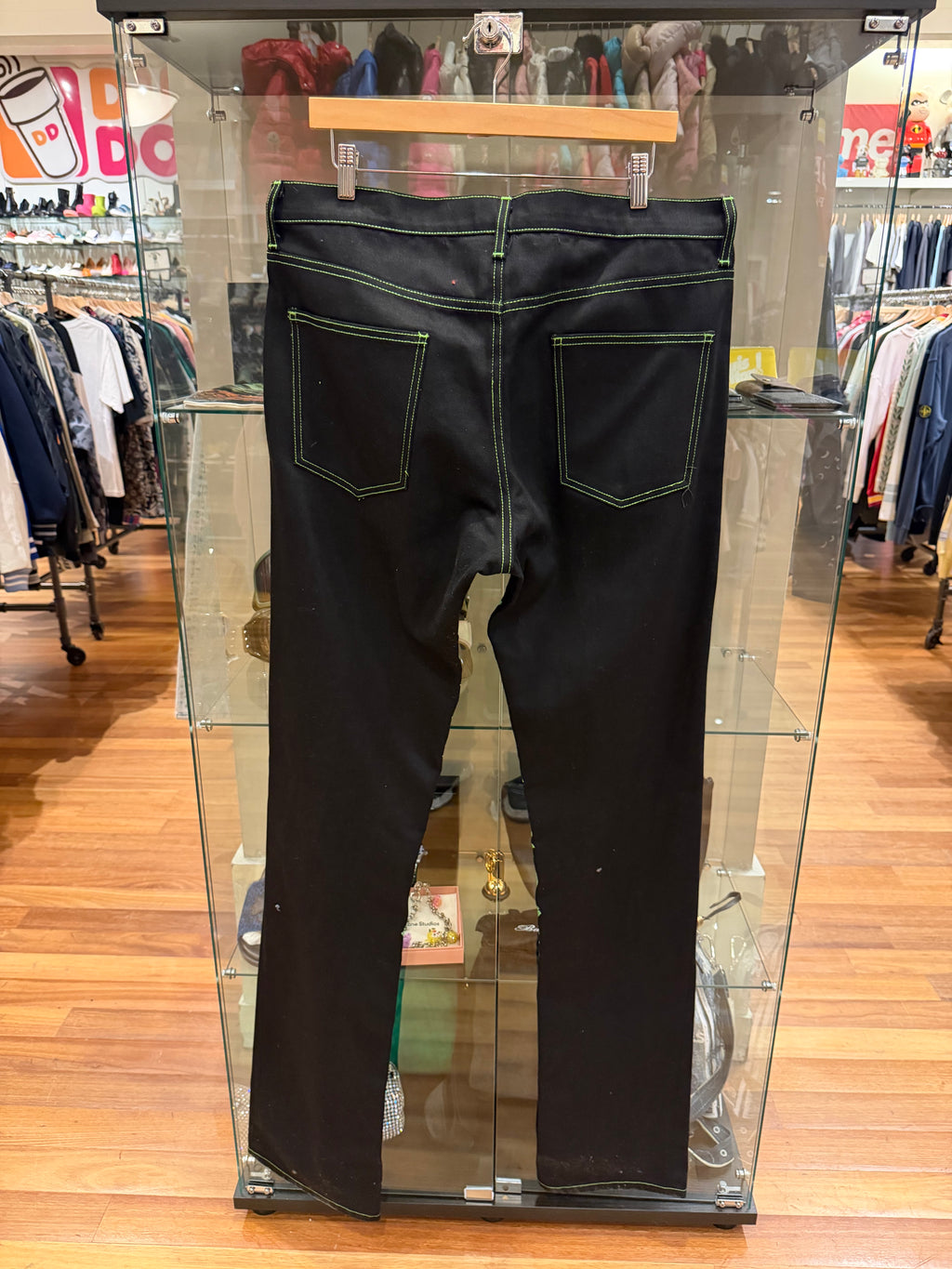 Vlone Old English Contrast Stitch Jeans - Black/Green