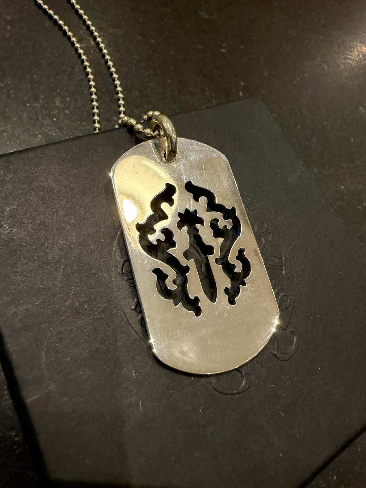 Chrome Hearts Cut Out Vine Dagger Dog Tag Necklace - Silver