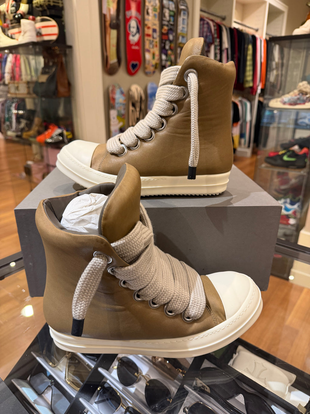 Rick Owens Padded Jumbolace Ramone High - Brown Leather