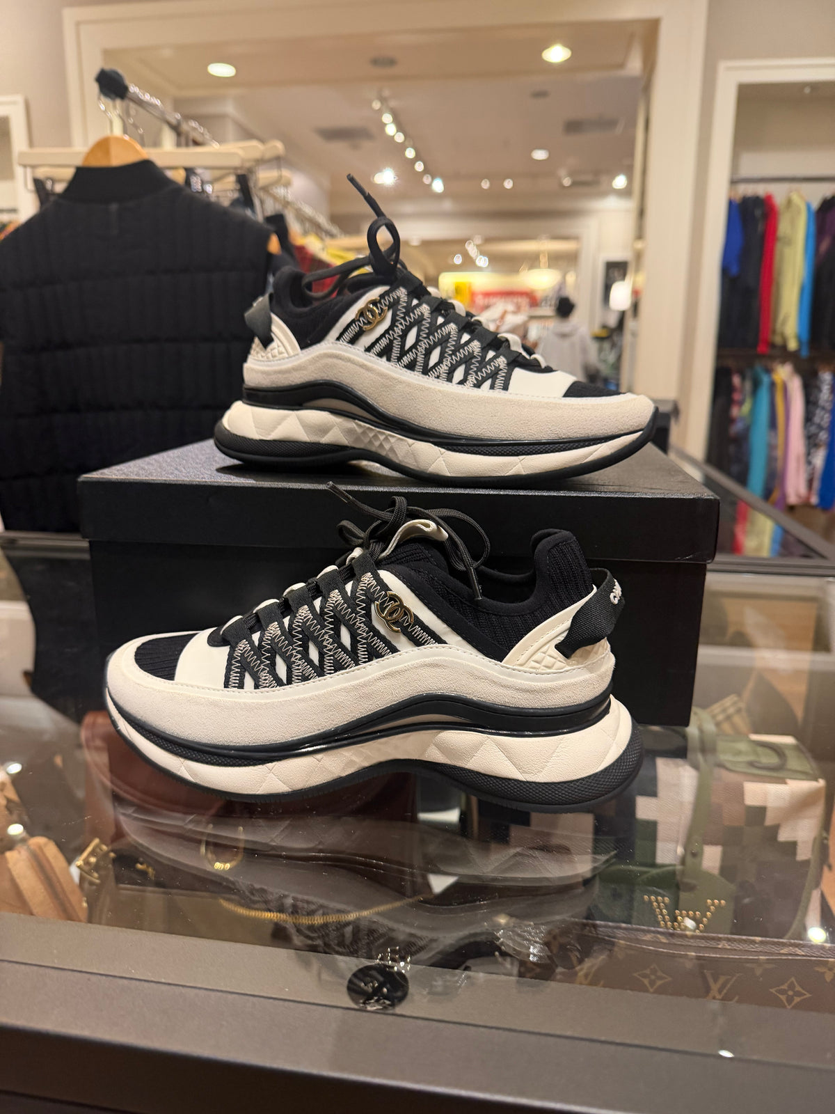 Chanel Fabric Suede Calfskin Sneakers - White