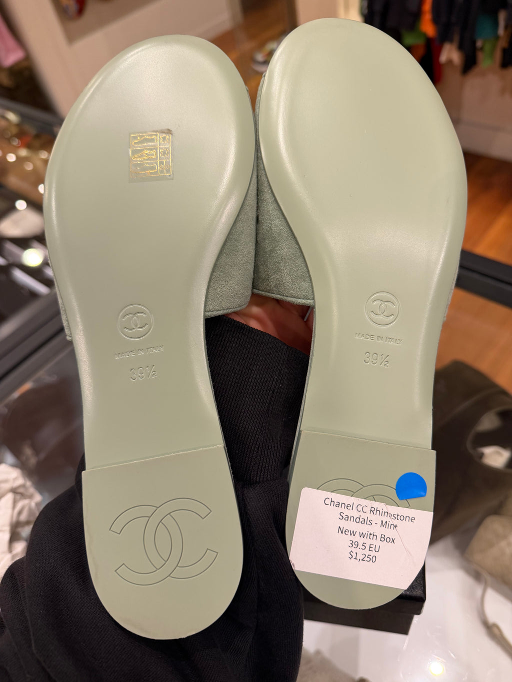Chanel CC Rhinestone Sandals - Mint
