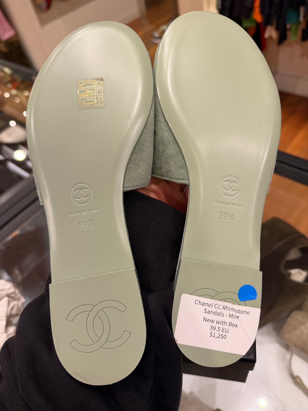 Chanel CC Rhinestone Sandals - Mint
