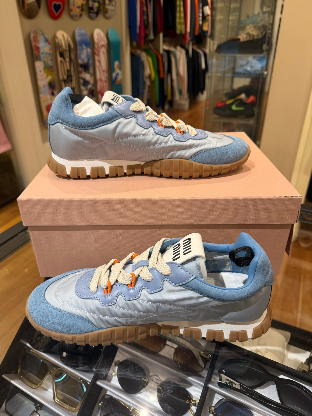 Miu Miu Tyre Technical Fabric & Suede Sneakers
