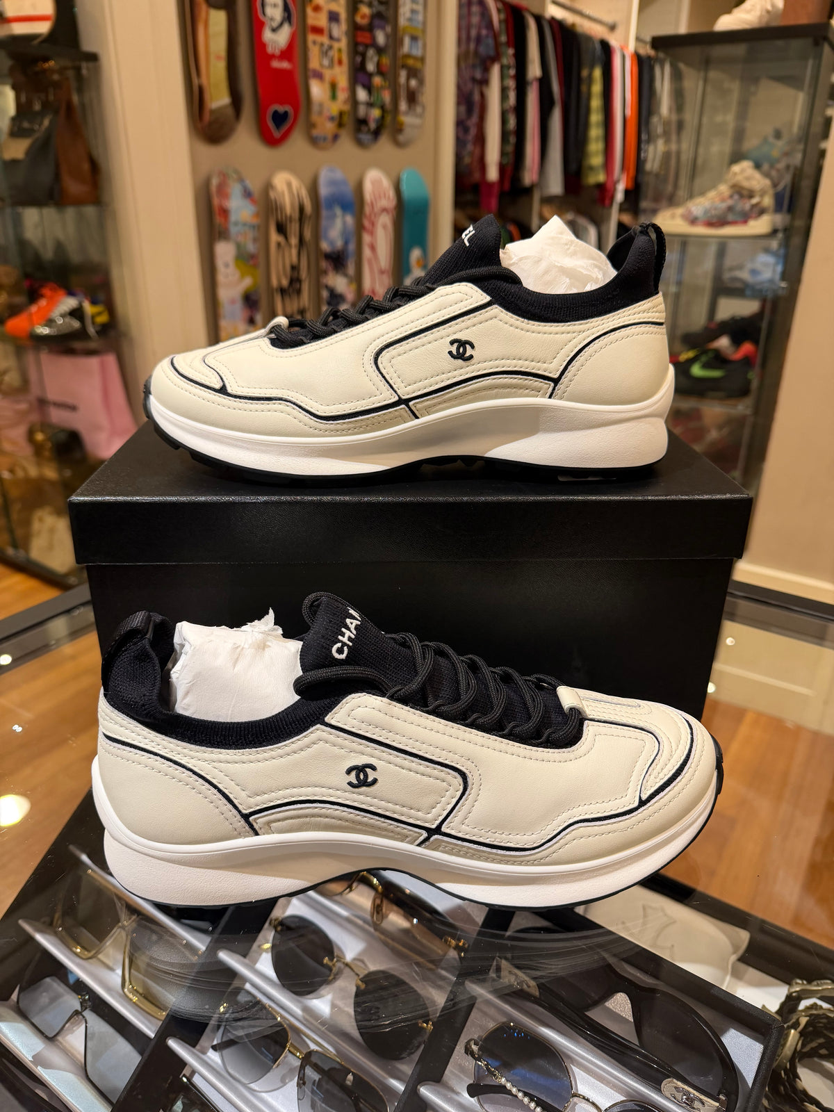 Chanel Calfskin Paneled Trainers - Black / Ivory