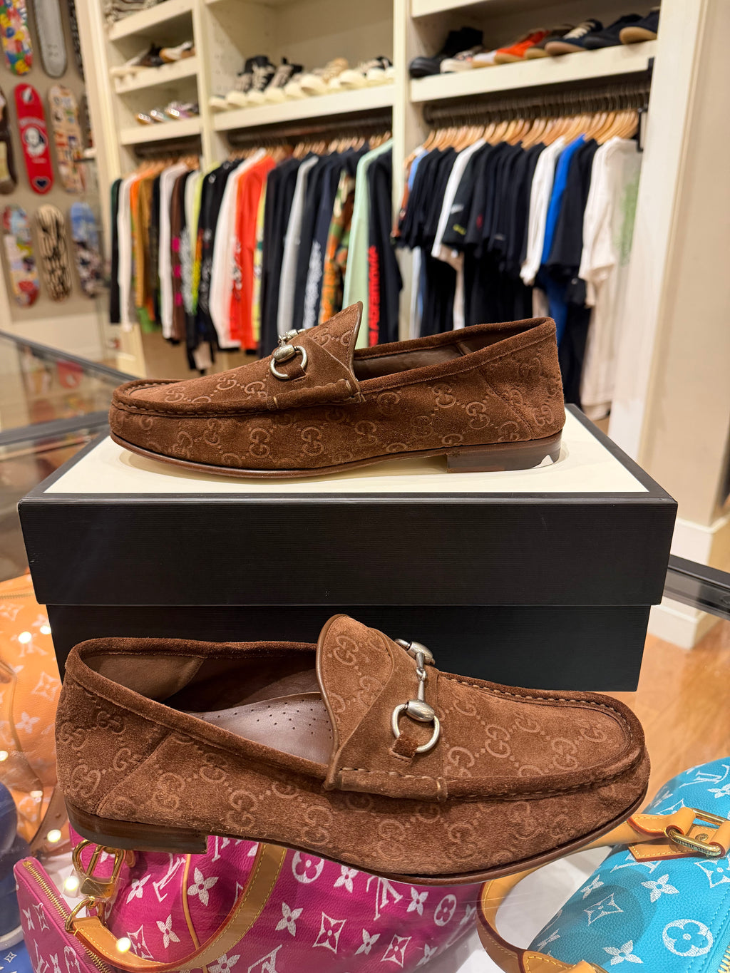 Gucci Horsebit 1953 Monogram Suede Loafers